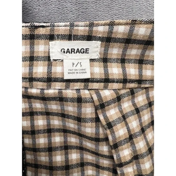 Garage Plaid Mini Skirt Womens Small Brown Tan Checkered Bodycon Front Slit 90s - Picture 5 of 7